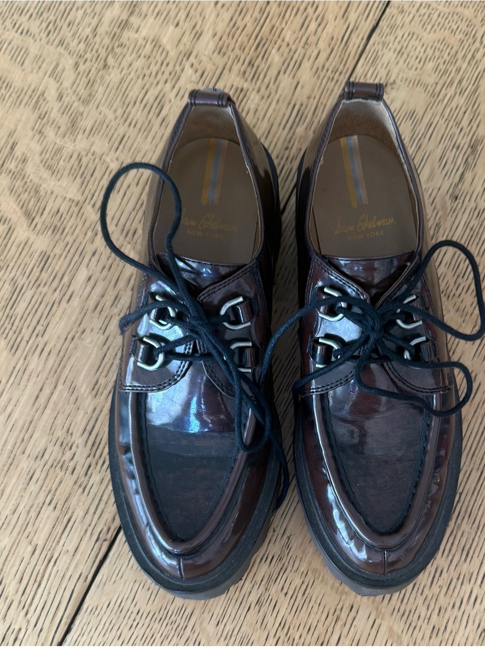 Sam Edelman Men’s Glossy Dark Brown Derby Oxfords